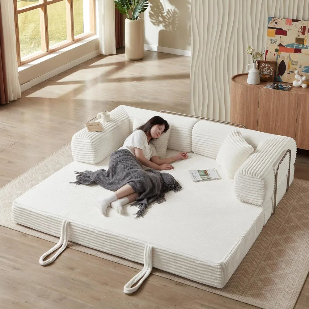 Sofa Bed 4-in-1 Boneless Couch Oversized Corduroy Upholstered Sleeper Sofa with Loveseat Couches for Living Room Futon