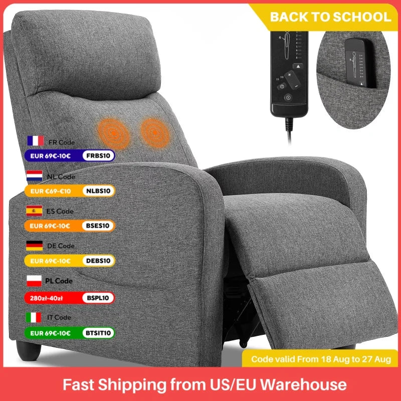 JHK Recliner Chair Massage Sofa Modern Fabric Lumbar Support