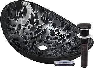 MNO Oval Tempered Glass Vessel Sink Drain for Bathroom