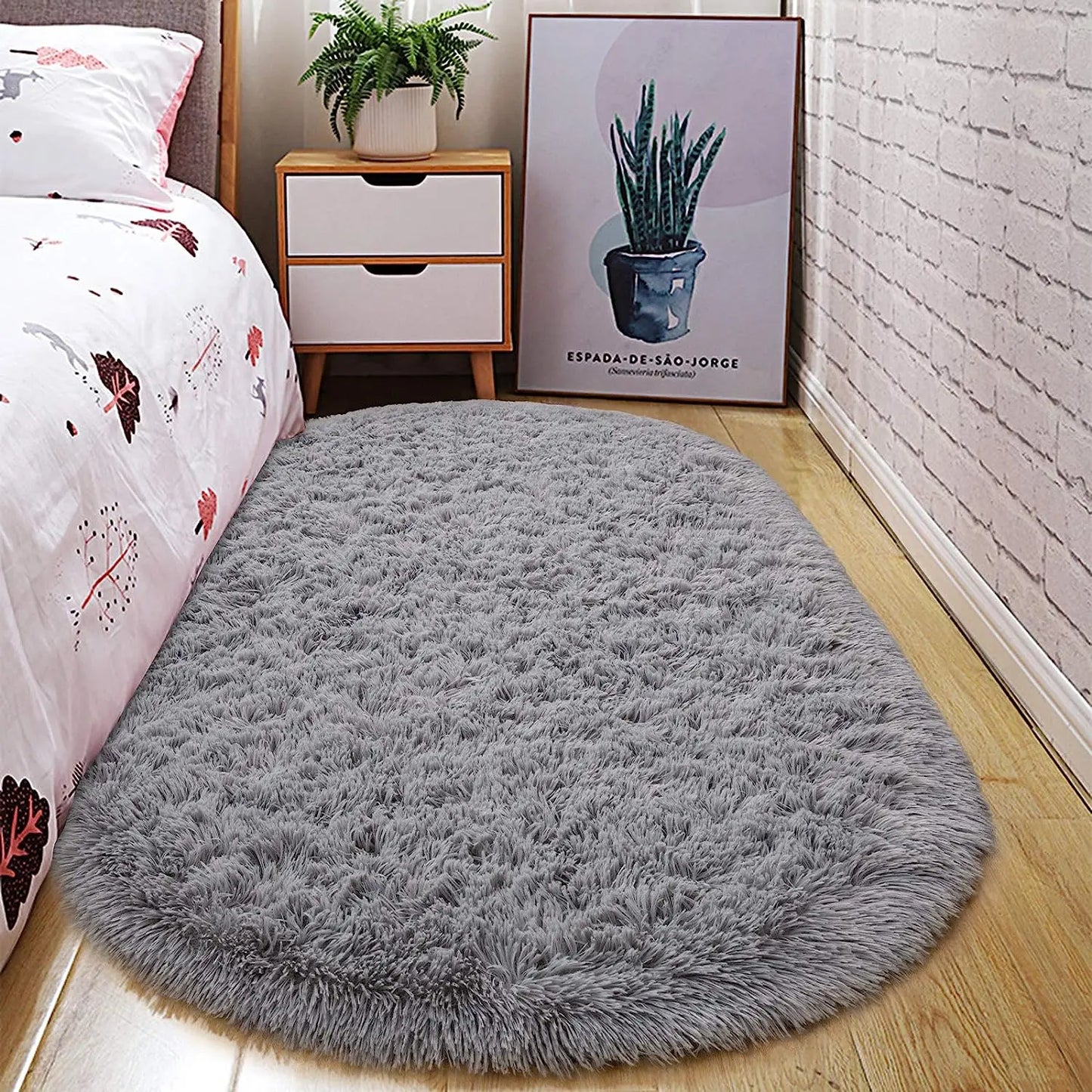 Aubusson Oval Fluffy Area Rug Plush Shaggy Bedroom Mat