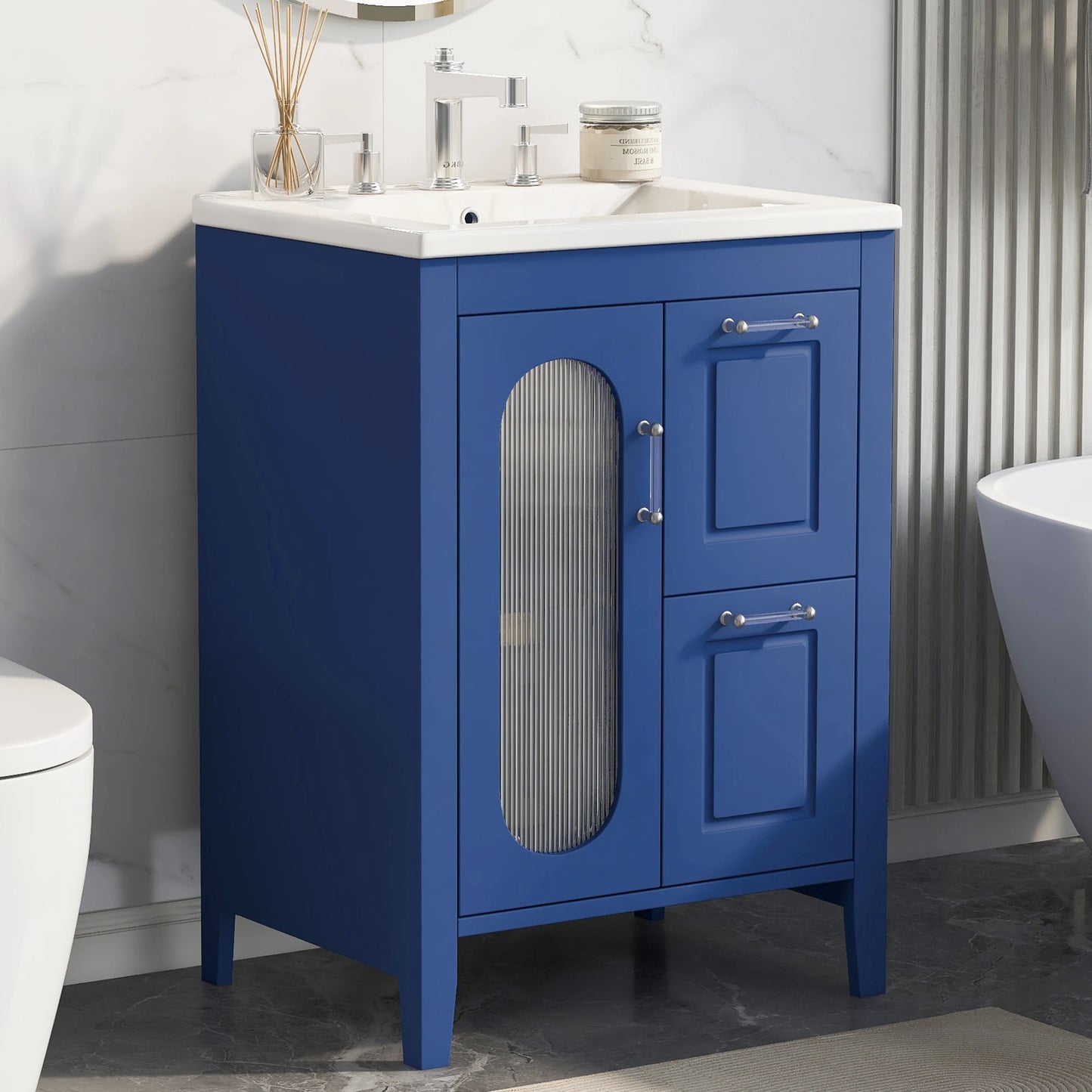 SH.KL 24 Inch Bathroom Vanity with Sink, Bathroom Vanity Cabinet, Solid Wood and MDF, Bathroom Furniture, Vanities