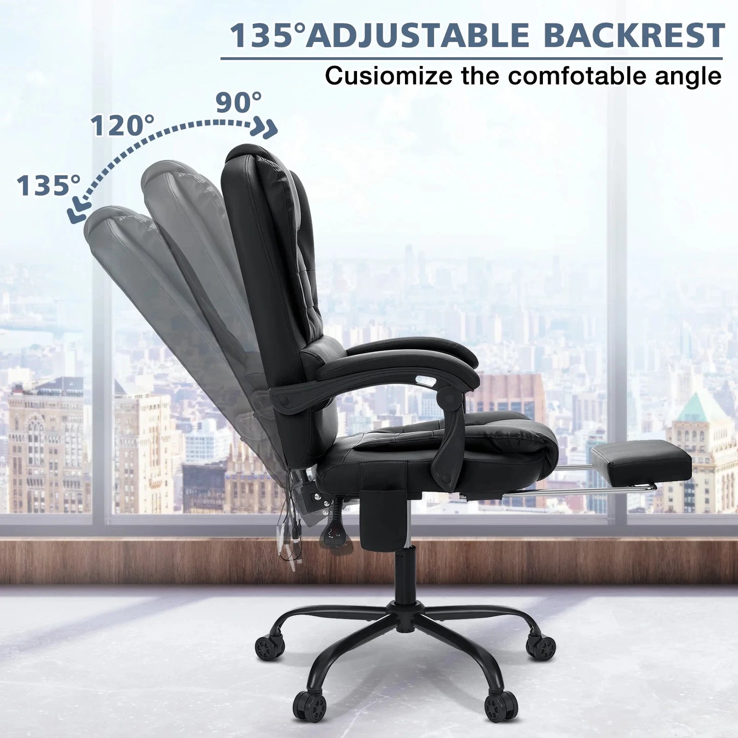 Hommpa Office Chair Massage High Back Leather Footrest