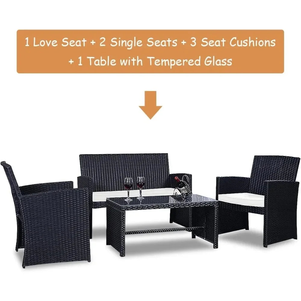 Guangbai 4 Piece Rattan Patio Set With Weatherproof Cushions