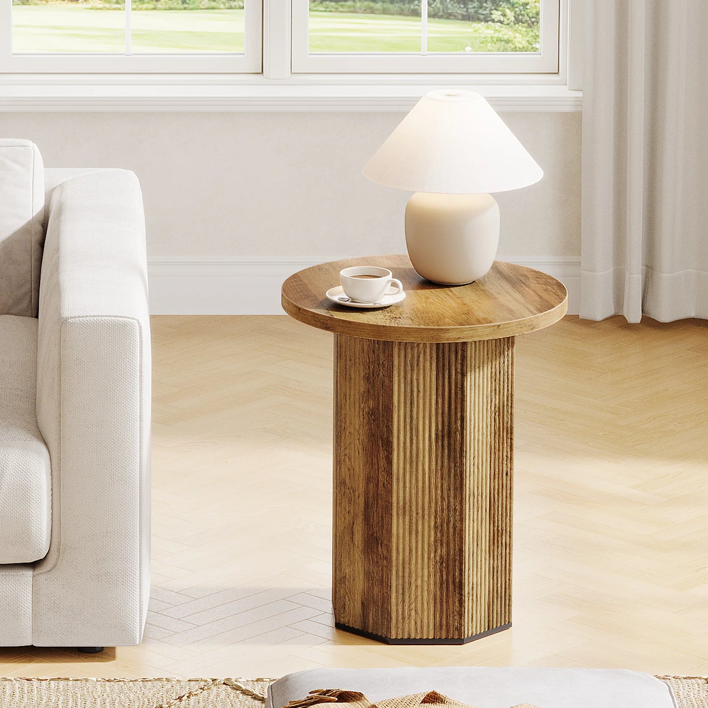 Tribesigns Round End Table for Living Room, Industrial Circle Side Table, Narrow Nightstand for Small Spaces, Living Room