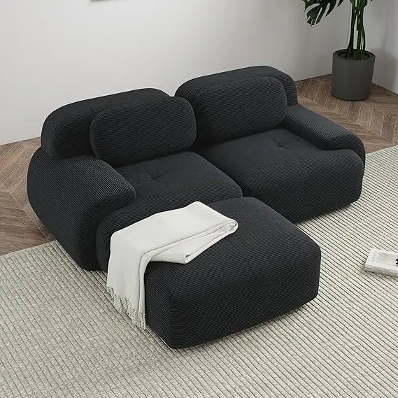 82" Boneless Couch, L-Shaped Small Modular Sectional Sofa for Living Room, Compressed Sofa with Deep Seat, Corduroy Cloud Couch