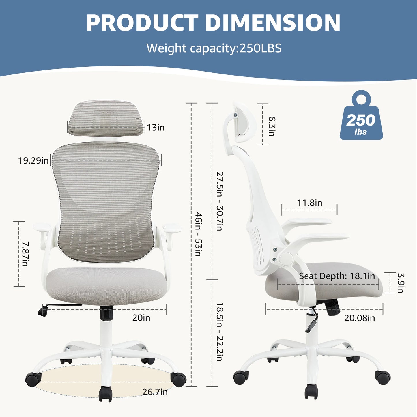 JHK Ergonomics Mesh Office Chair With Adjustable Headrest