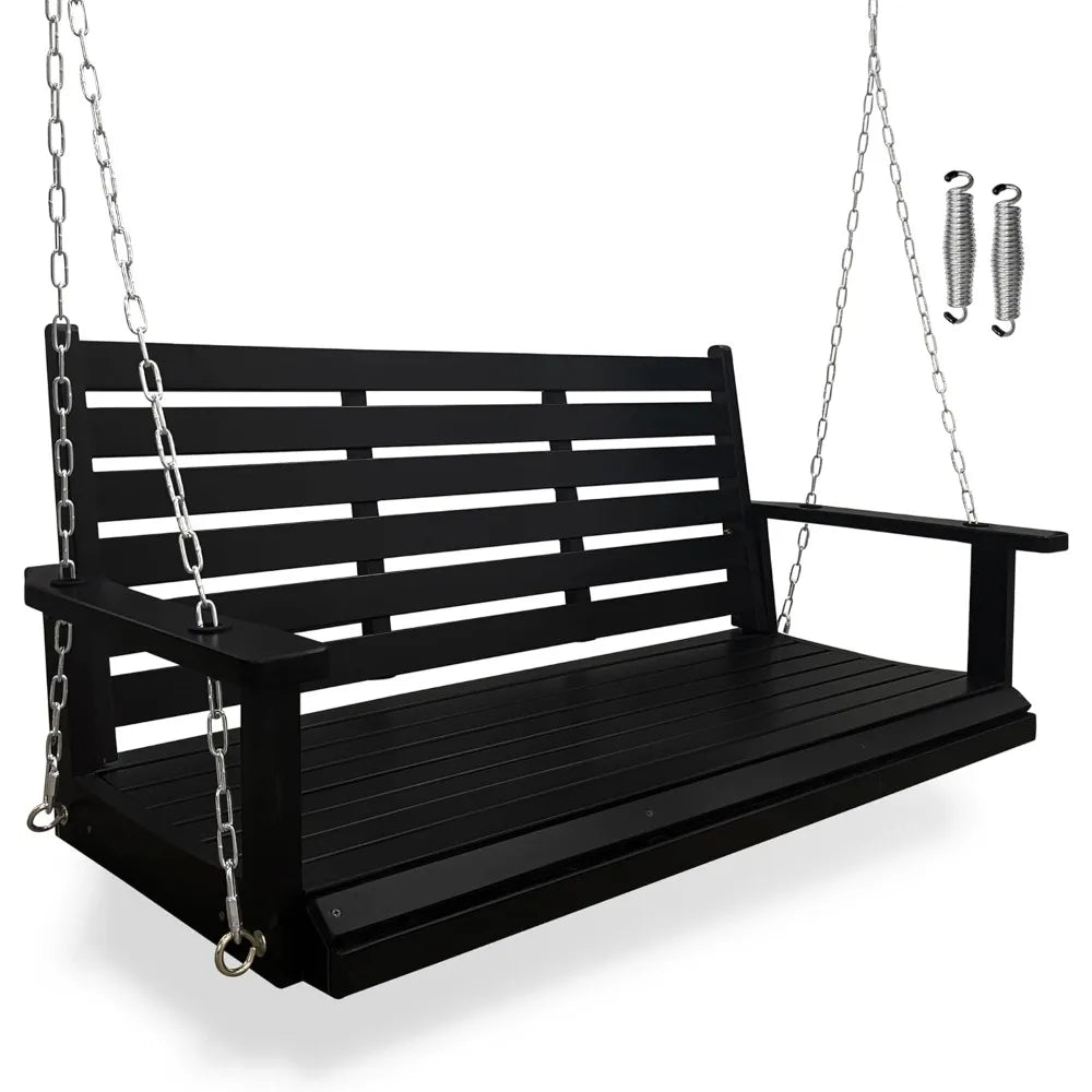 Wooden Porch Swing, Ergonomic Seat, Bench Swing with Hanging Chains and 7mm Springs, Heavy Duty 800 LBS, for Outdoor Patio
