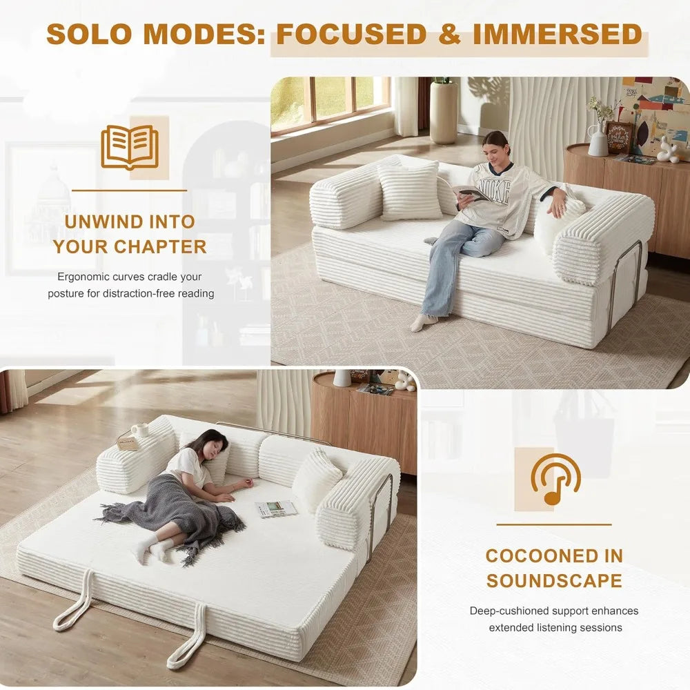 Sofa Bed 4-in-1 Boneless Couch Oversized Corduroy Upholstered Sleeper Sofa with Loveseat Couches for Living Room Futon