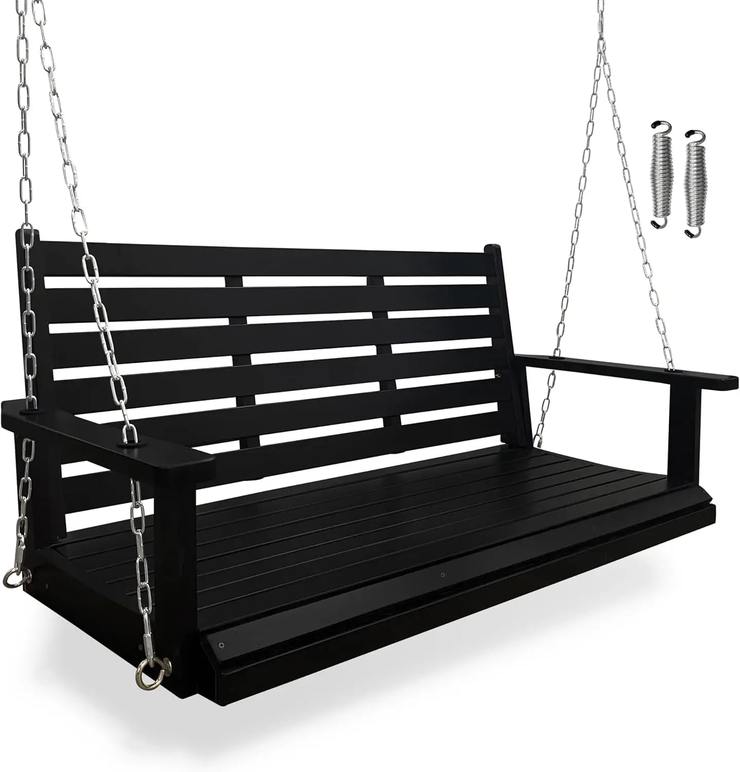 Wooden Porch Swing, Ergonomic Seat, Bench Swing with Hanging Chains and 7mm Springs, Heavy Duty 800 LBS, for Outdoor Patio