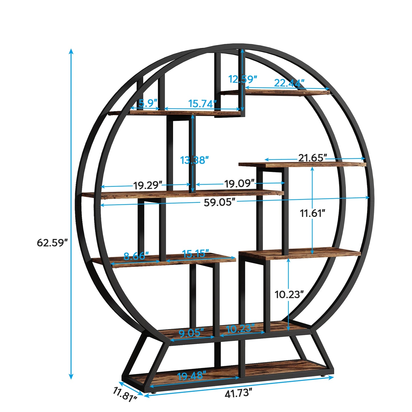 Tribesigns Bookshelf, Round Bookshelves Etagere Bookcase, 63-Inch Industrial Wood Book Shelf with Staggered Shelves