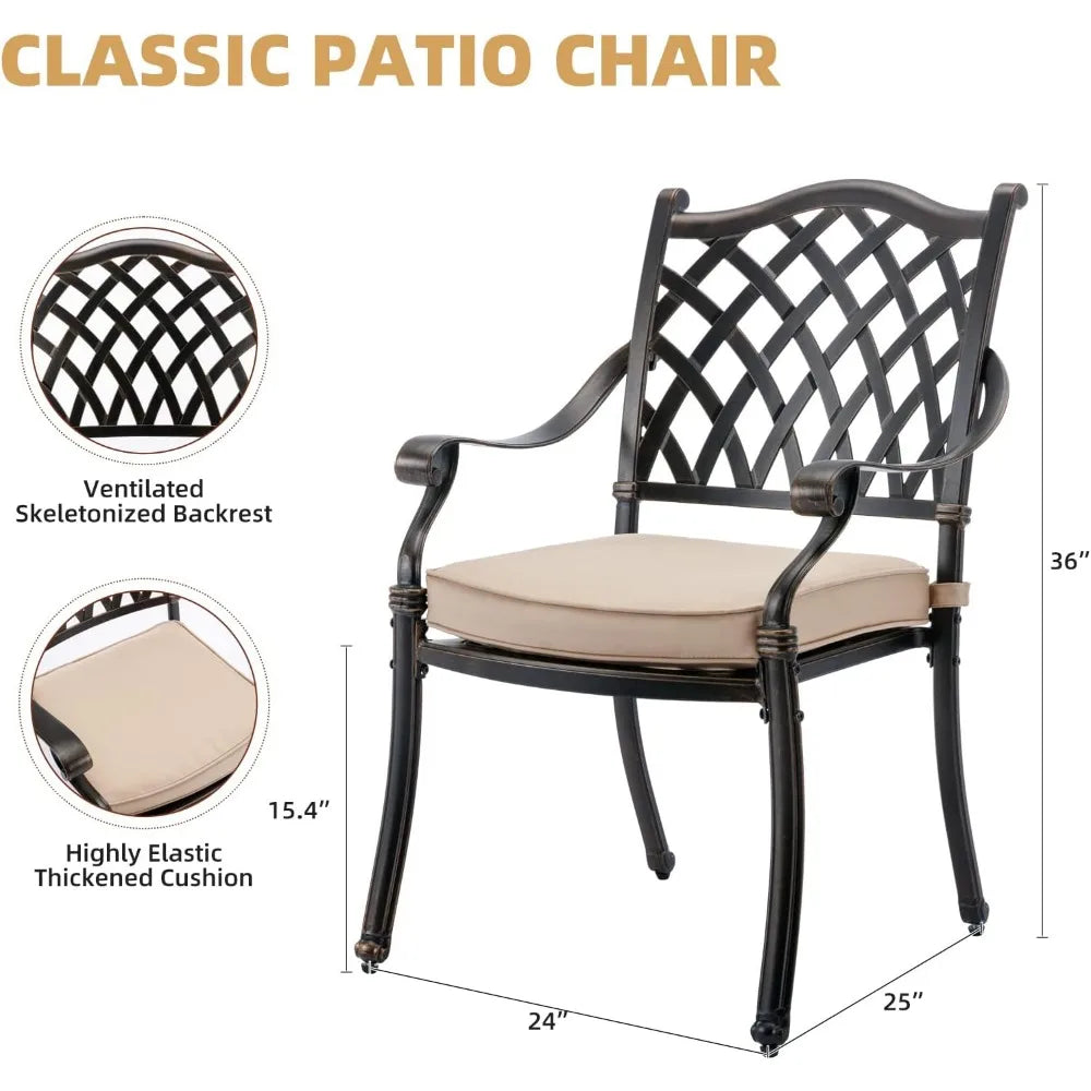 7-Piece Cast Aluminum Outdoor Table and Chairs, Antique Bronze Patio Dining Sets Include 60" Large Patio Dining Table and 6 Chai