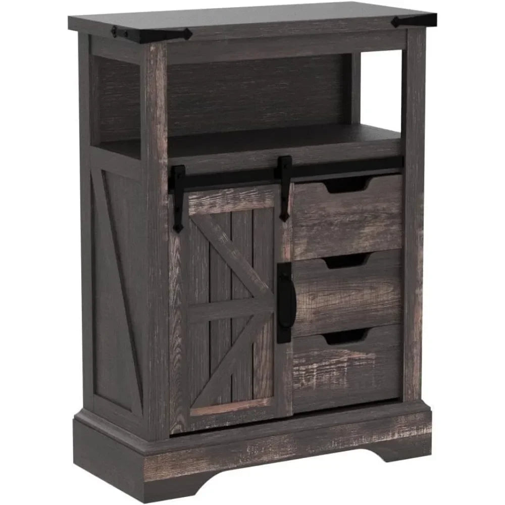 Bathroom Floor Cabinet, Farmhouse Storage Cabinet with Sliding Barn Door & Storage Drawers, Small Storage Cabinet