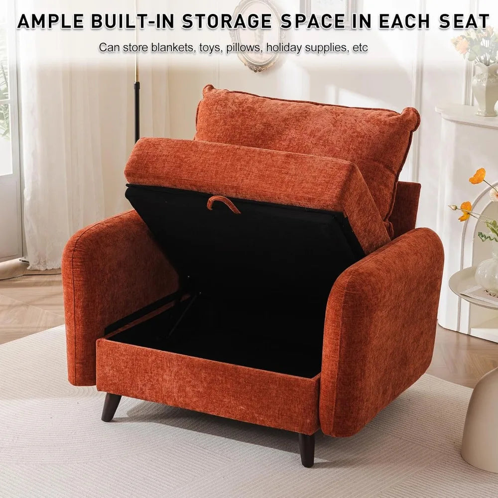 Oversized Accent Chair with All Seats Storage,Comfy Living Room Chairs with 2 Throw Pillow,Upholstered Mid-Century Armchair,24.5