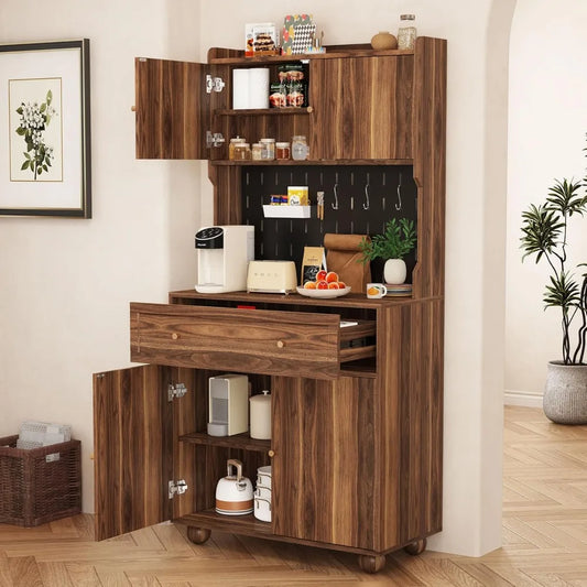 Kitchen Pantry Cabinet Countertop Microwave Stand Hutch