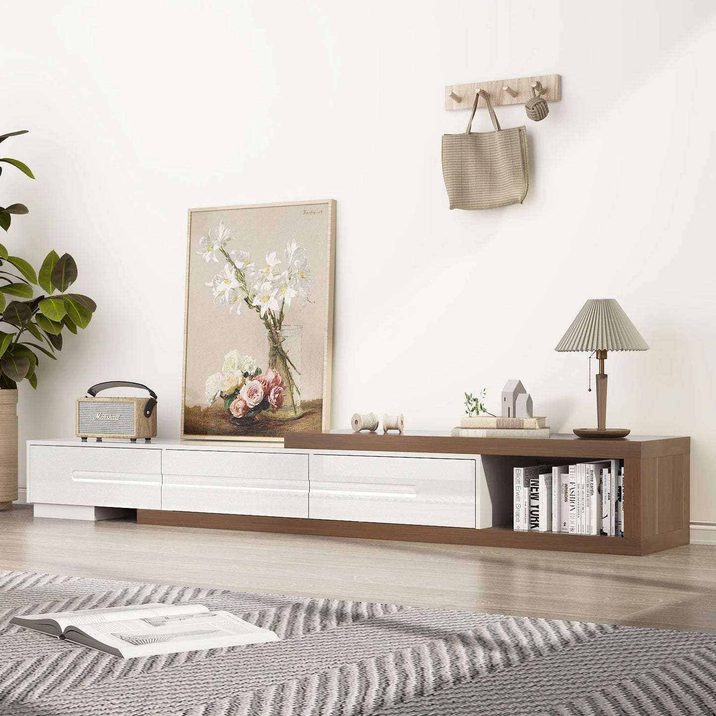 QiaoShiRen Extendable TV Stand With Drawers And Storage