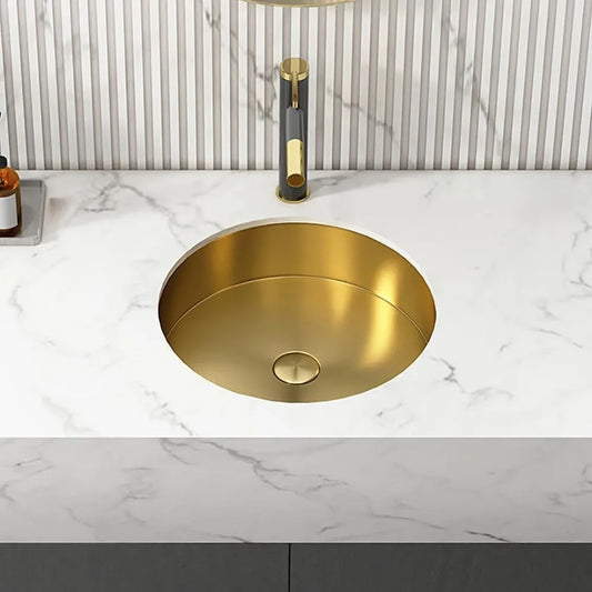 Gold Bathroom Sink Modern Luxury Stainless Steel Round Undermount Bathroom Wash Sink in Brushed Gold