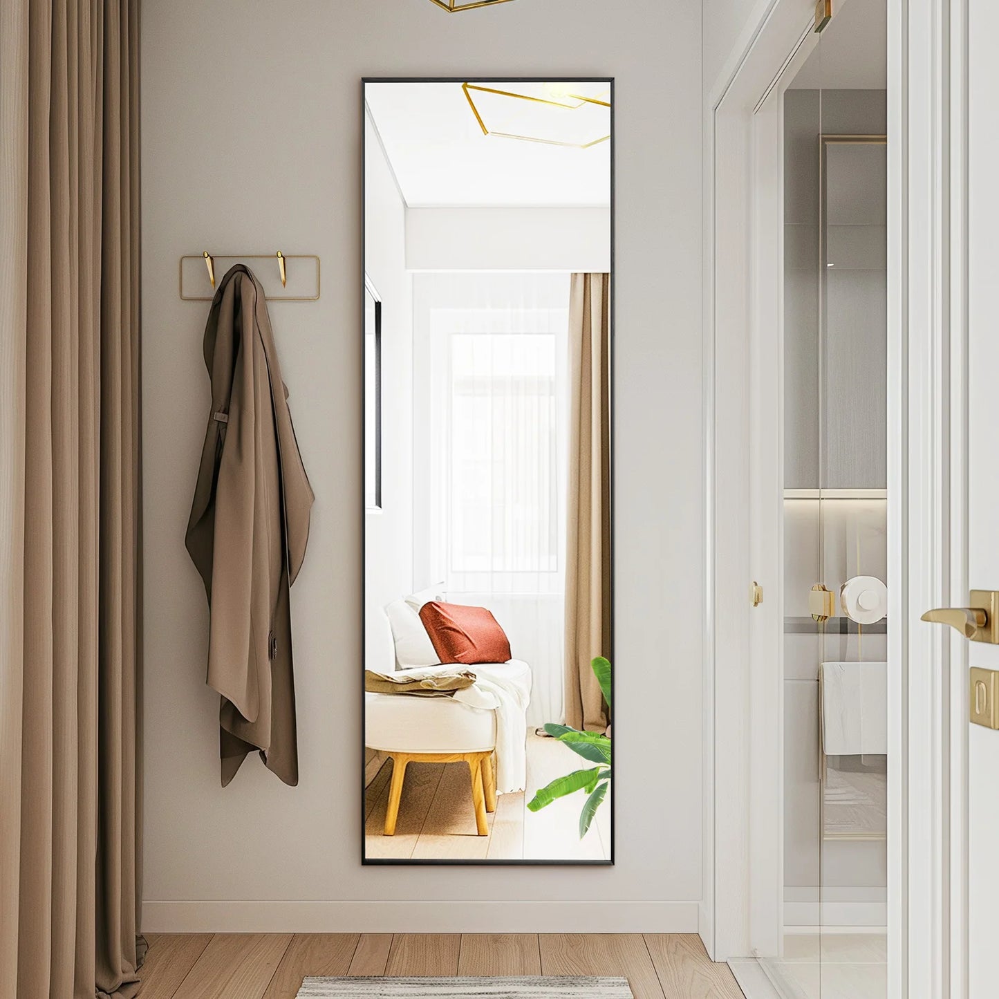 JHK Wall Mirror Aluminum Alloy Frame Standing Or Leaning