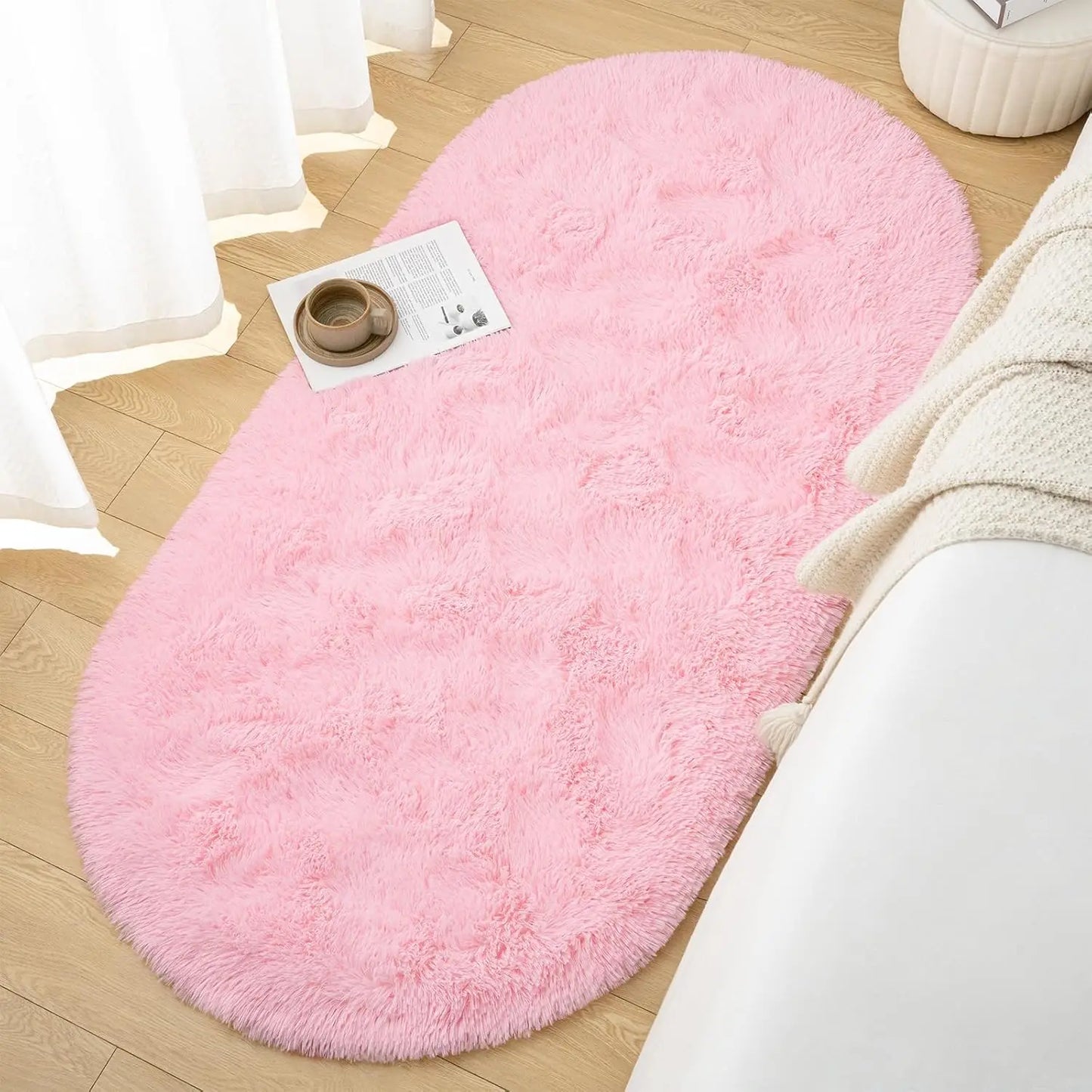 Aubusson Oval Fluffy Area Rug Plush Shaggy Bedroom Mat