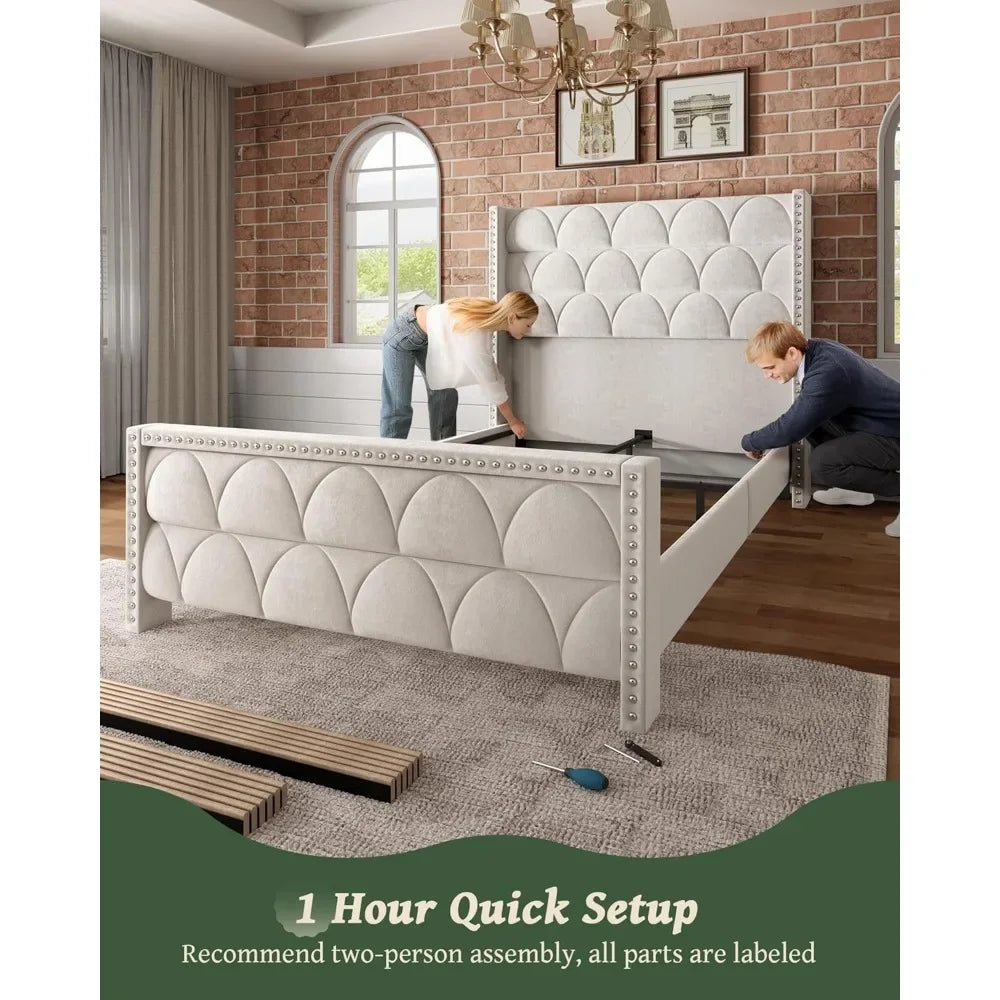 Silent Velvet Wingback Platform Bed Frame with 56" Headboard - 1000lb Weight Capacity & Noise-Free Design