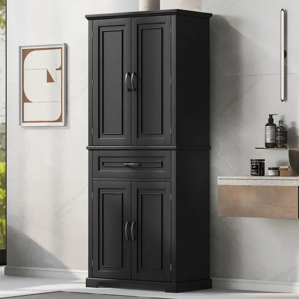 Bathroom Storage Cabinet with 4 Doors, 3-Tier Door Racks, Storage Drawer, 72" Free-Standing Tall Linen Cabinet for Bathroom