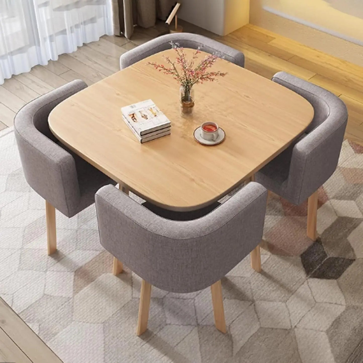 Round/Square Modern Dining Table Set, Conference Table With 4 Chairs for Small Meeting Room, Kitchen and Living Room