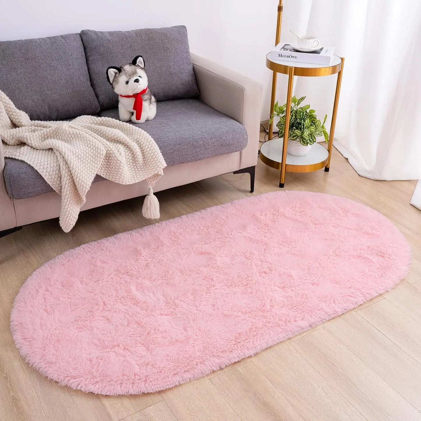 Aubusson Oval Fluffy Area Rug Plush Shaggy Bedroom Mat