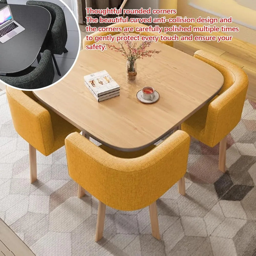 Round/Square Modern Dining Table Set, Conference Table With 4 Chairs for Small Meeting Room, Kitchen and Living Room
