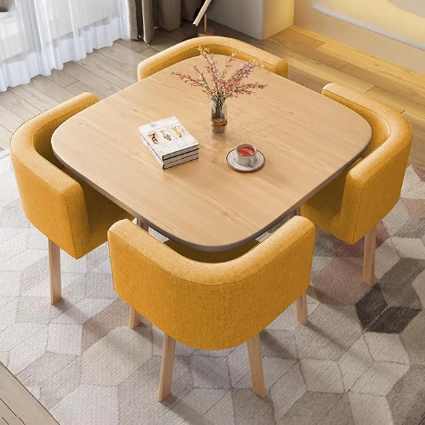 Round/Square Modern Dining Table Set, Conference Table With 4 Chairs for Small Meeting Room, Kitchen and Living Room