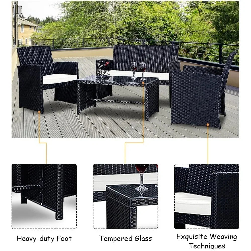 Guangbai 4 Piece Rattan Outdoor Patio Set Glass Tabletop