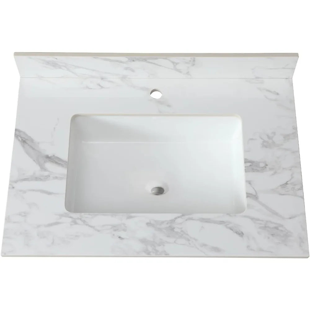 Bathroom Vanity Top, 31 Inch Sintered Stone Vanity Top with Undermount Rectangular Sink, 4" Backsplash, Pre-Drilled Faucet Singl