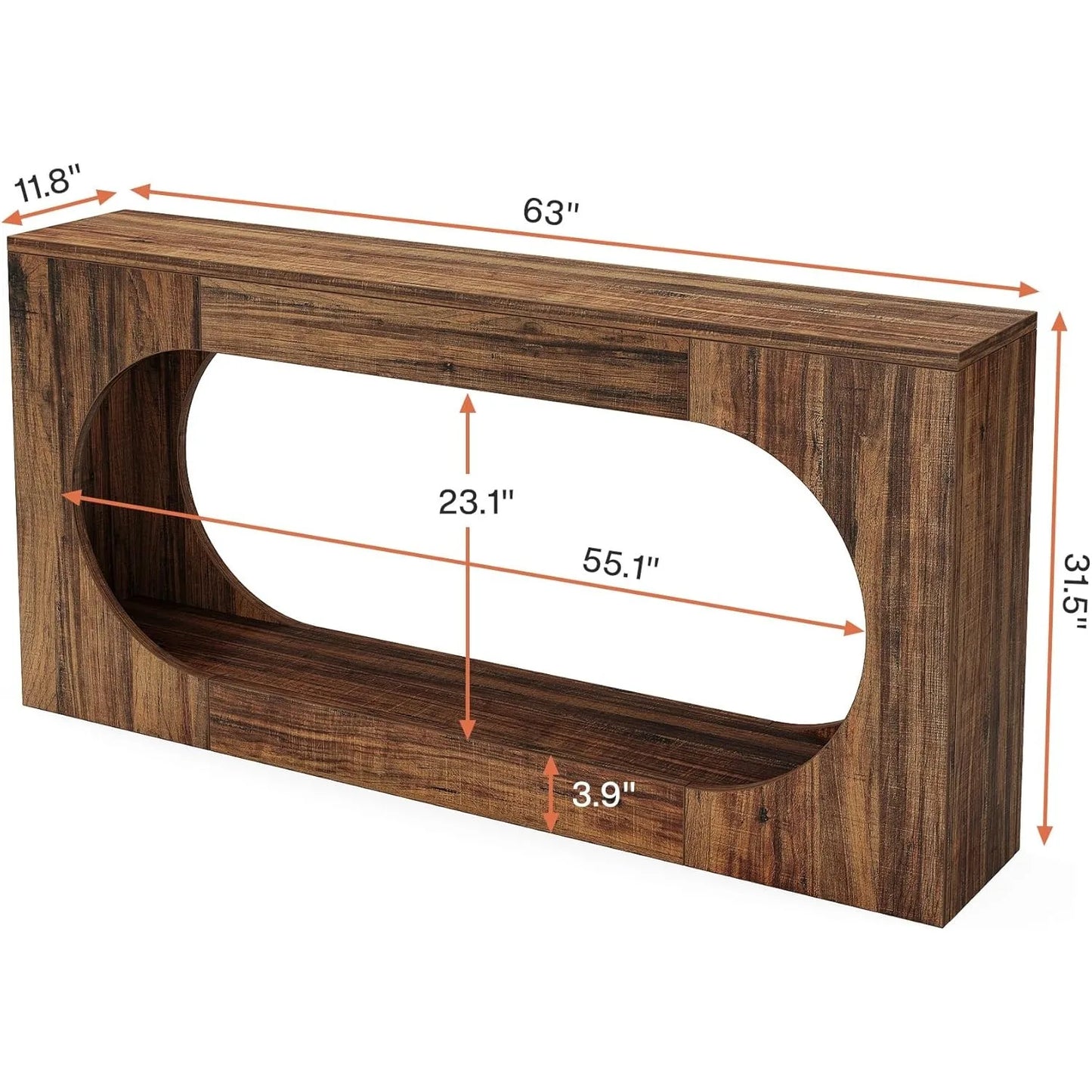 Console Table, 63 Inches Narrow Sofa Entryway Table with 2-Tier Storage Shelf for Living Room, Rustic Brown
