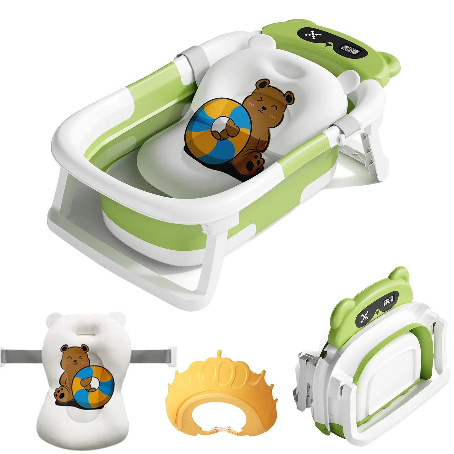 Foldable Baby Bath Tub With Bath Cushion And Thermometer