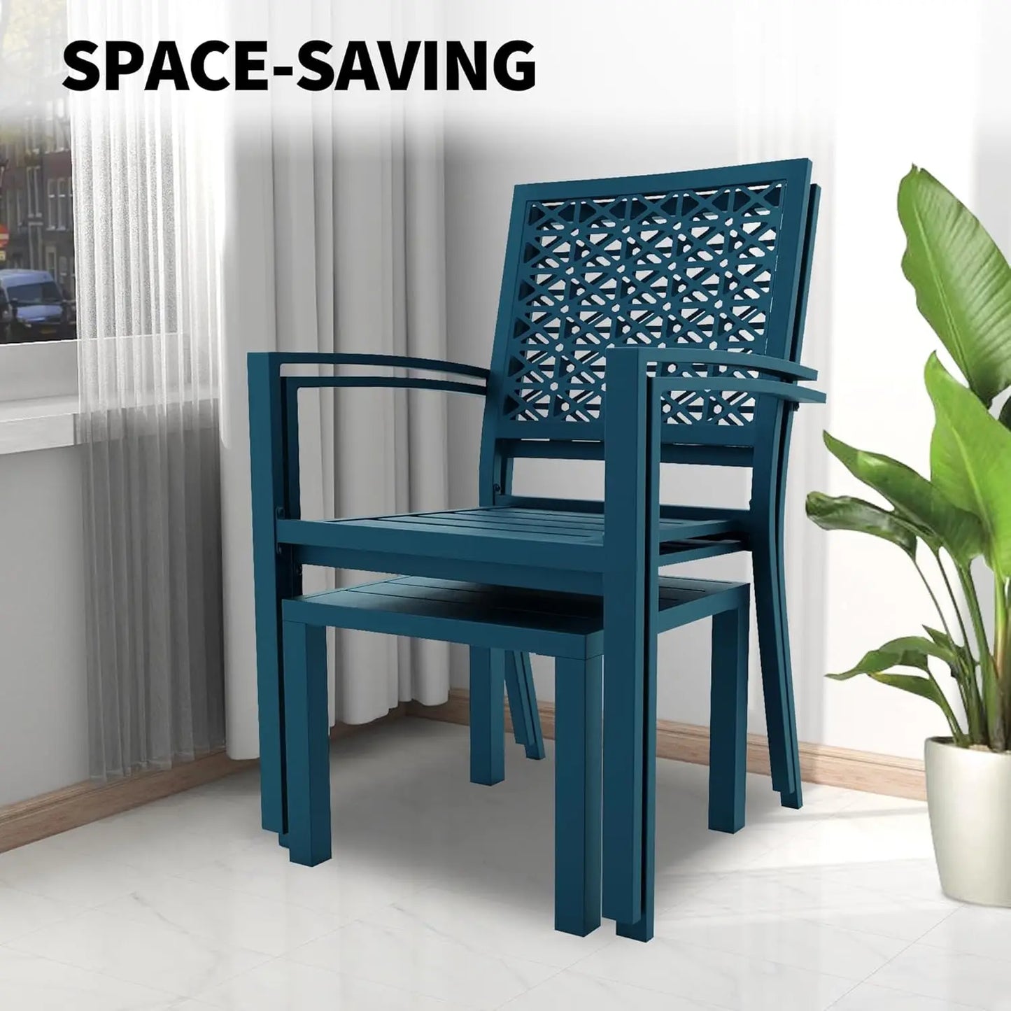 3 Piece Outdoor Stackable Patio Furniture with a Coffee Table and 2 Chairs, Metal  Set, for Indoor Outdoor Backyard, Deck