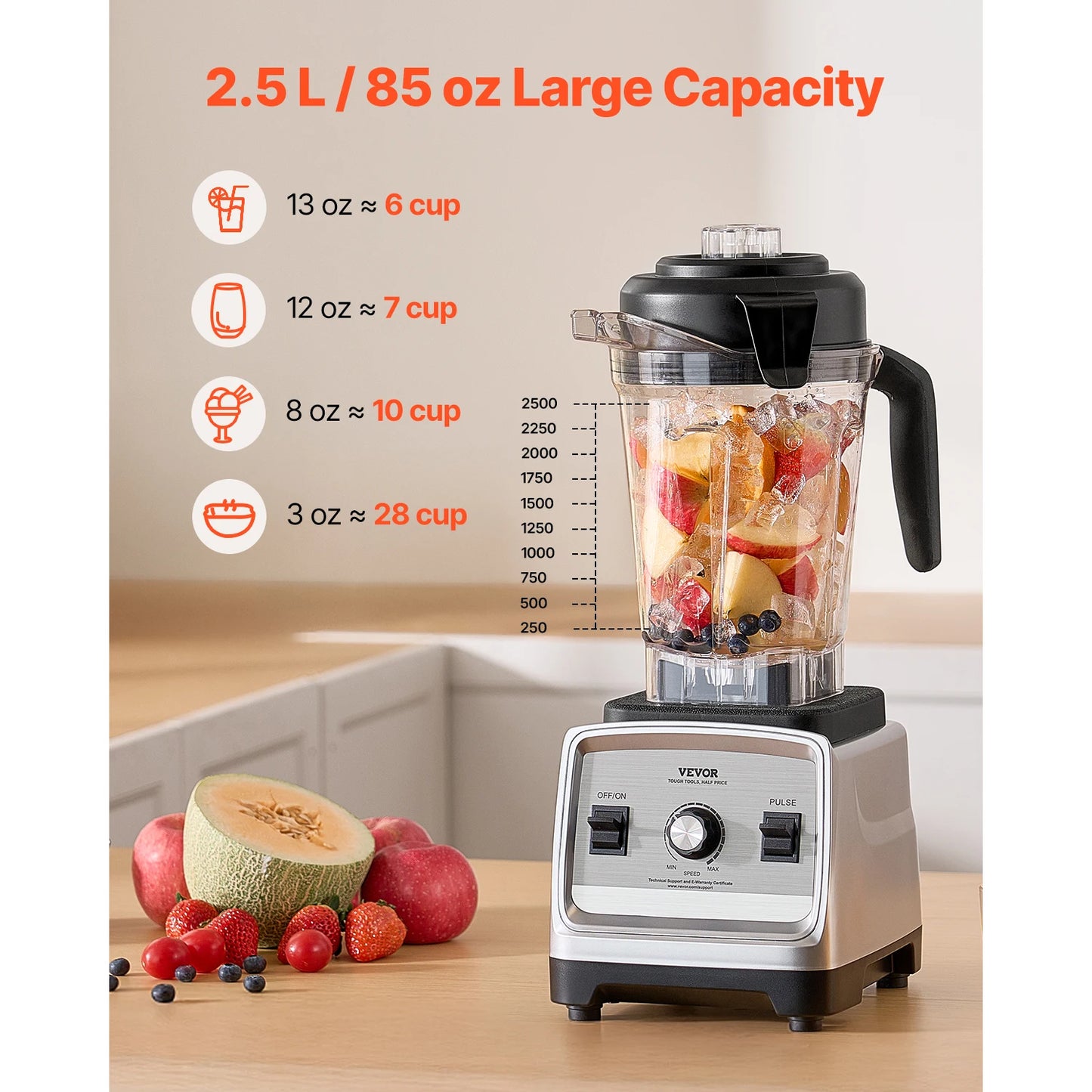 VEVOR 1400W Blender For Smoothies Professional Ice Crushing