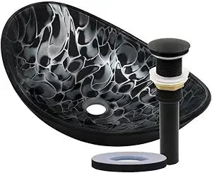 MNO Oval Tempered Glass Vessel Sink Drain for Bathroom