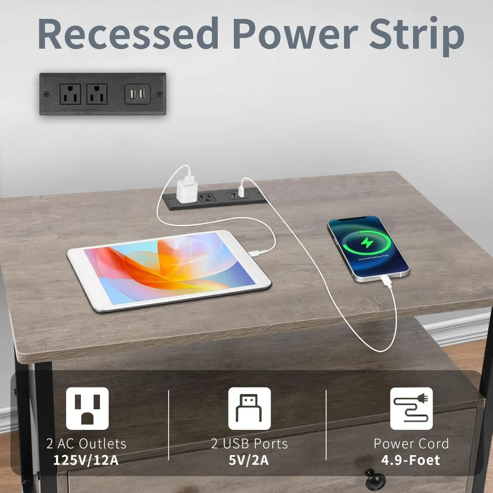 27 inch Nightstand Side Table with 1 Layer of Wooden Drawers，Nightstand with Charging Station,End Table Bedside Table