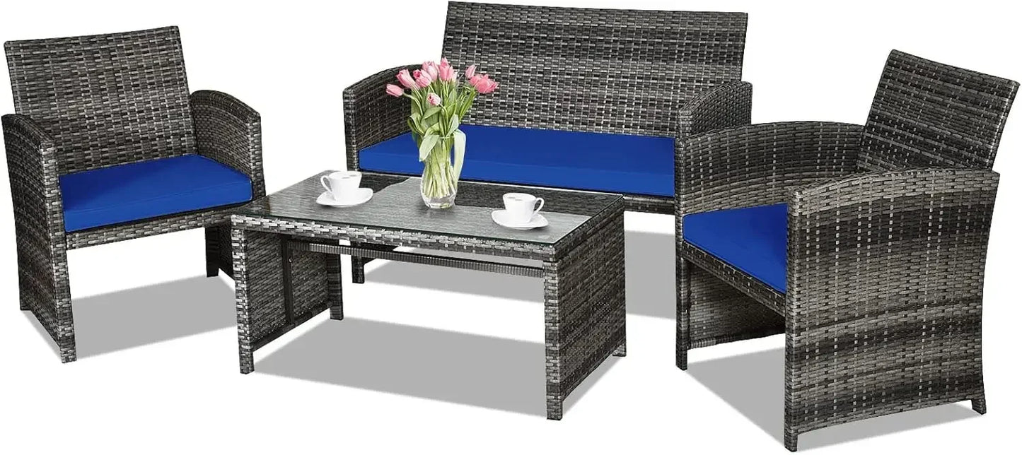 GUANGBAI Rattan Patio Set Outdoor Wicker Sofa Table