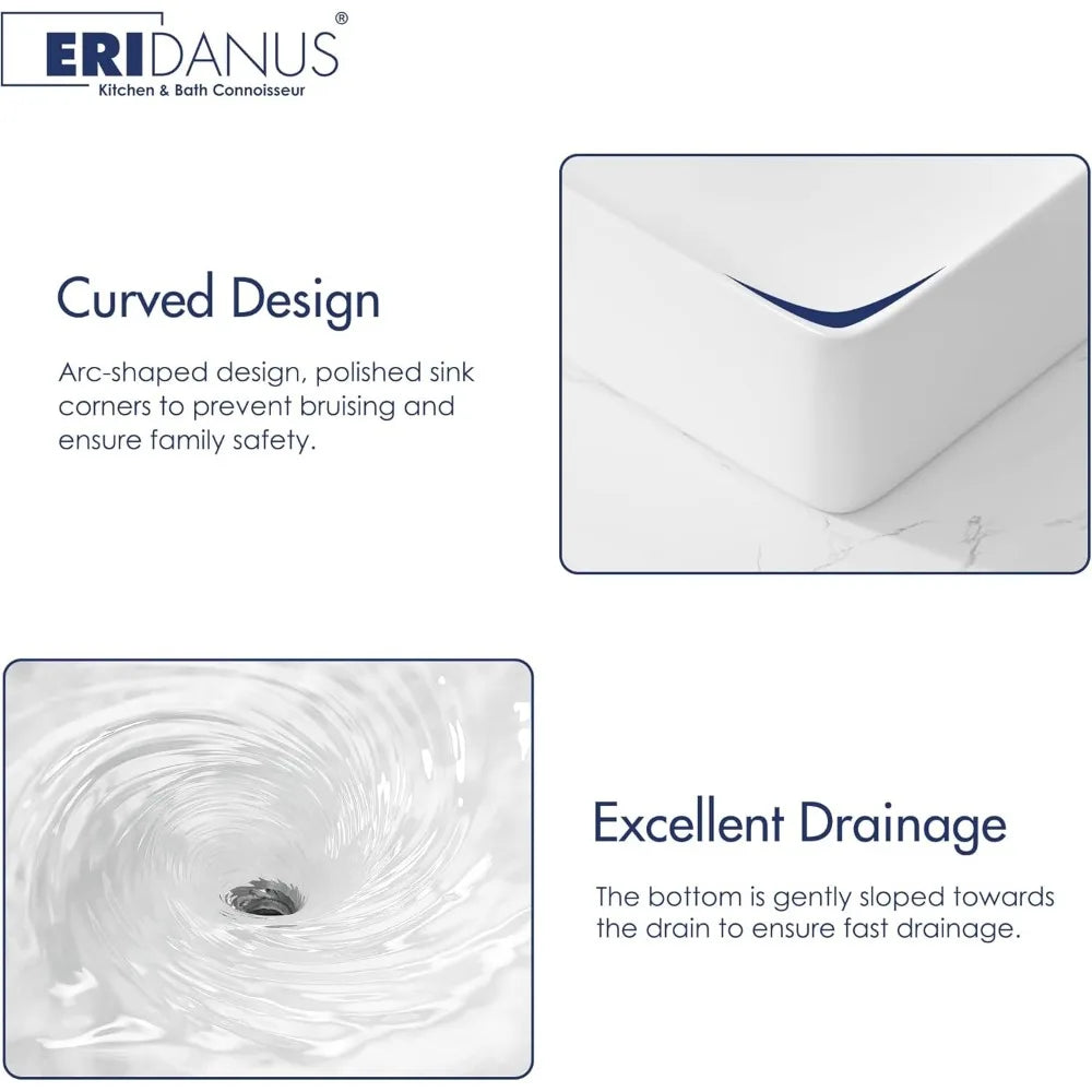 Bathroom Vessel Sink 36" x 16", Above Counter Wall Hang Mount Vanity Sink Ceramic Rectangular, Premium White Art Basin with Ove