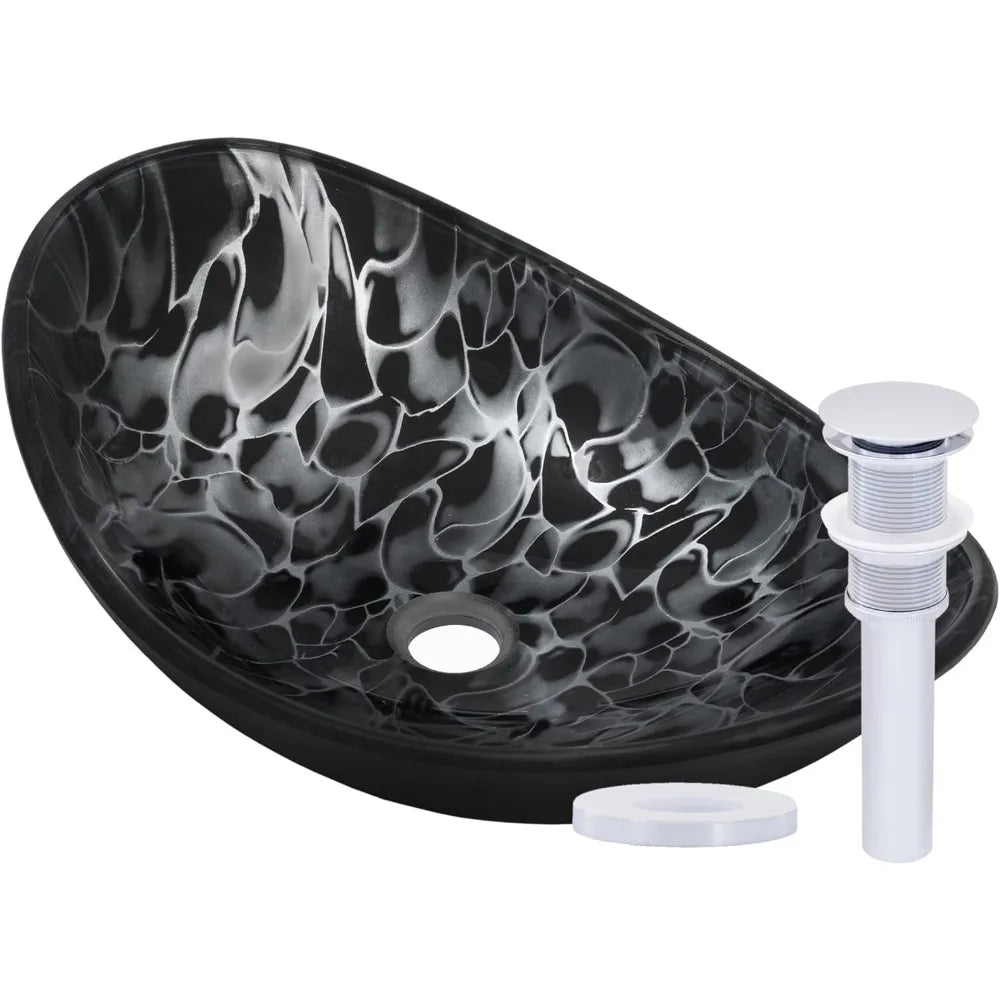 MNO Oval Tempered Glass Vessel Sink Drain for Bathroom