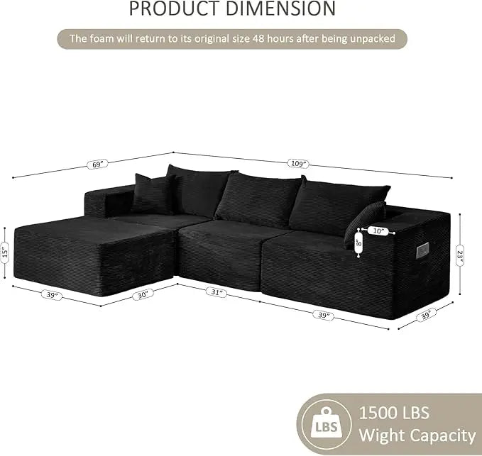 HUANZHUANG Cloud Sectional Couch With L Shape Chaise