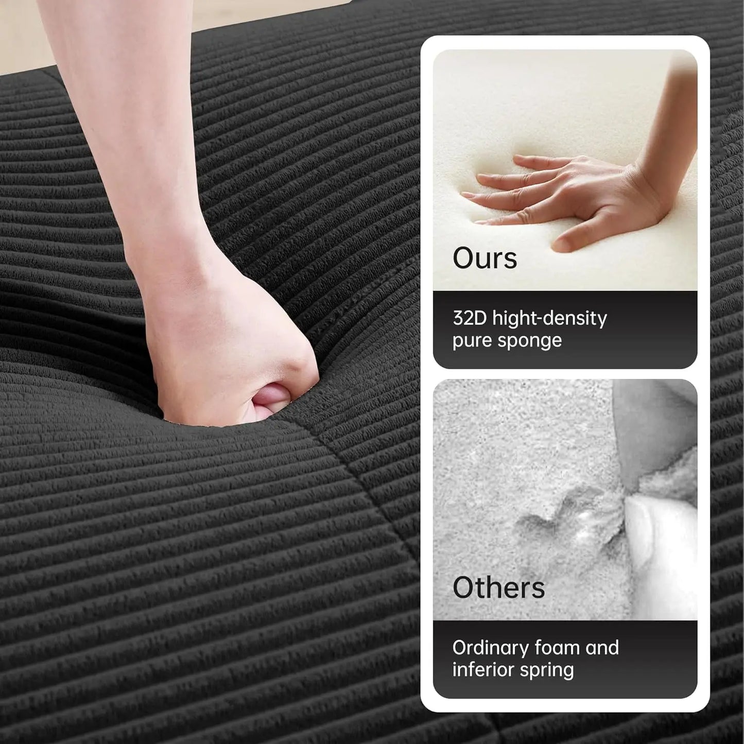 82" Boneless Couch, L-Shaped Small Modular Sectional Sofa for Living Room, Compressed Sofa with Deep Seat, Corduroy Cloud Couch