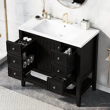 Harper & Bright Designs 36" Bathroom Vanity with Sink, Free Standing Single Basin Vanity Set with One Cabinet and Three Drawers,