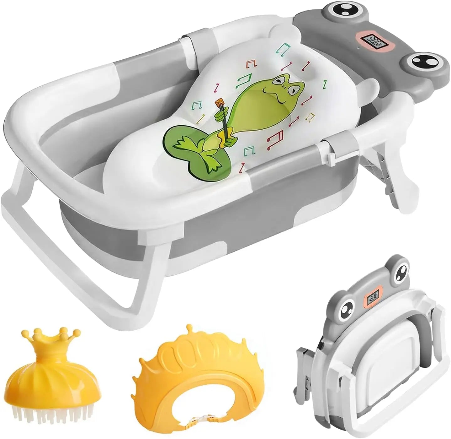 Foldable Baby Bath Tub With Bath Cushion And Thermometer
