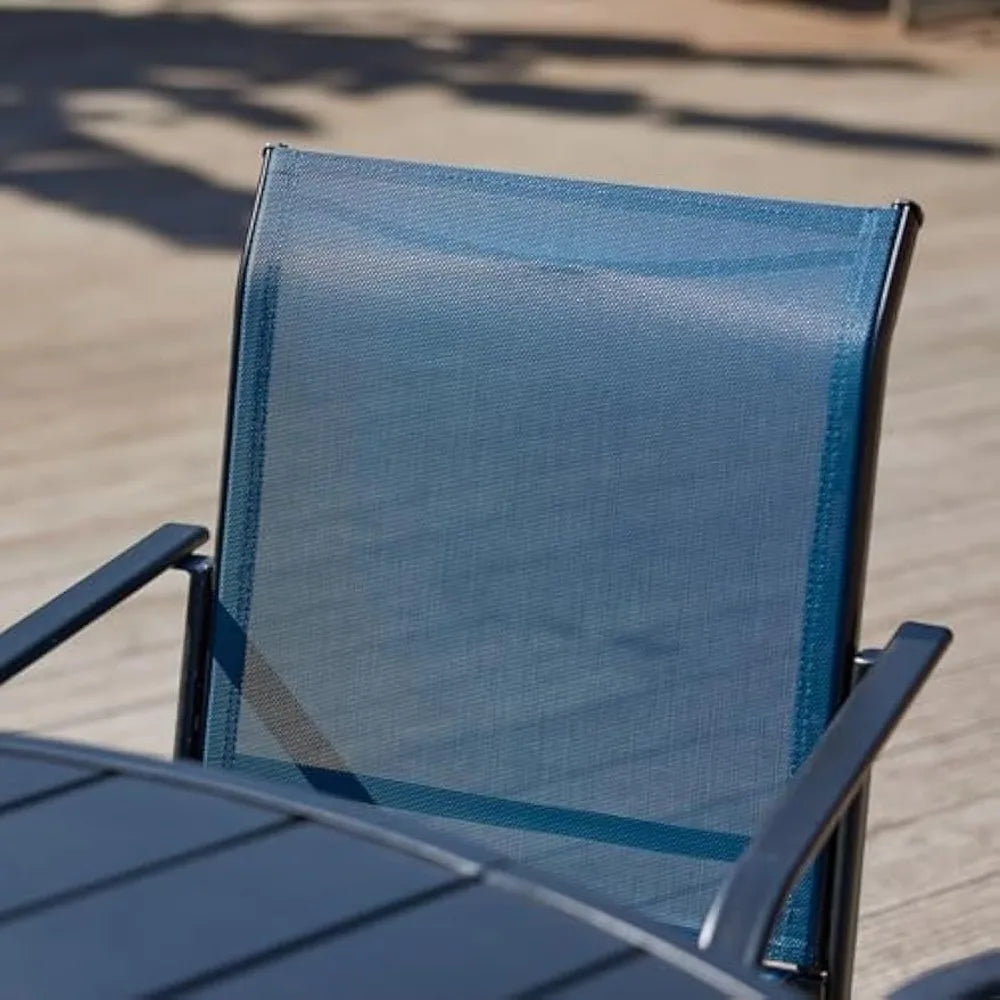 7 Pieces Patio Dining Set, Patio Furniture Set of 6 Patio Stackable Dining Chairs and Outdoor Rectangular Metal Table with Stor