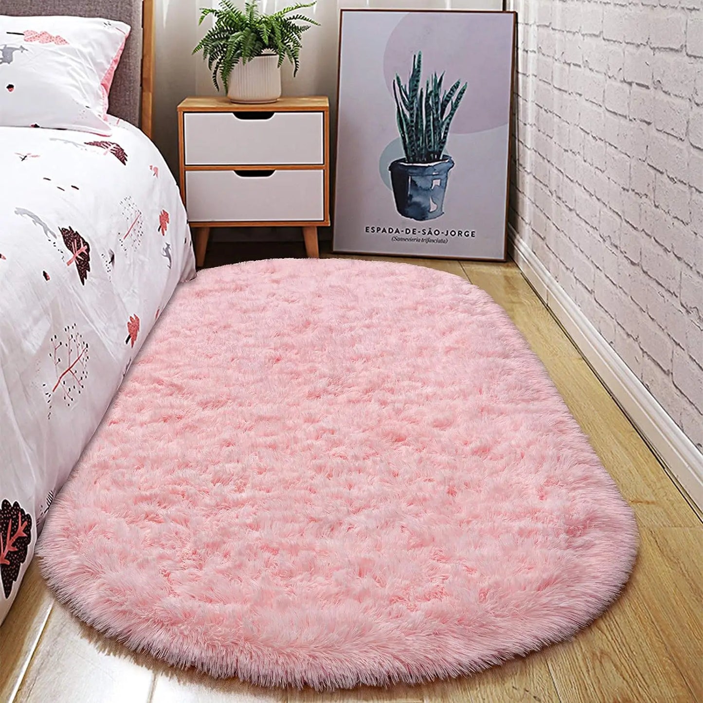 Aubusson Oval Fluffy Area Rug Plush Shaggy Bedroom Mat