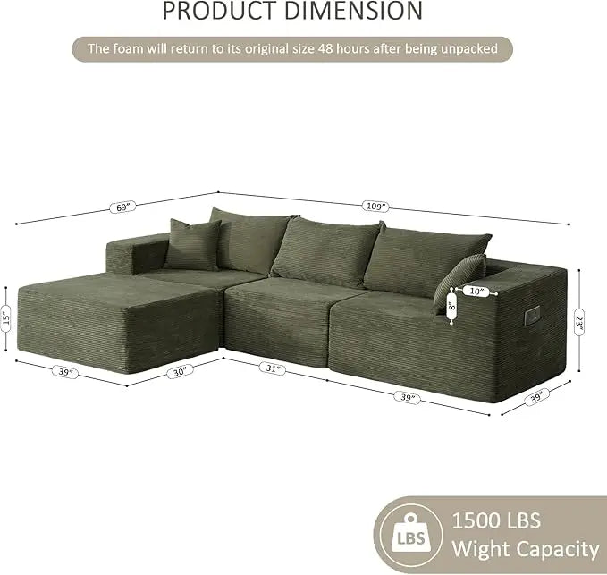 HUANZHUANG Cloud Sectional Couch With L Shape Chaise