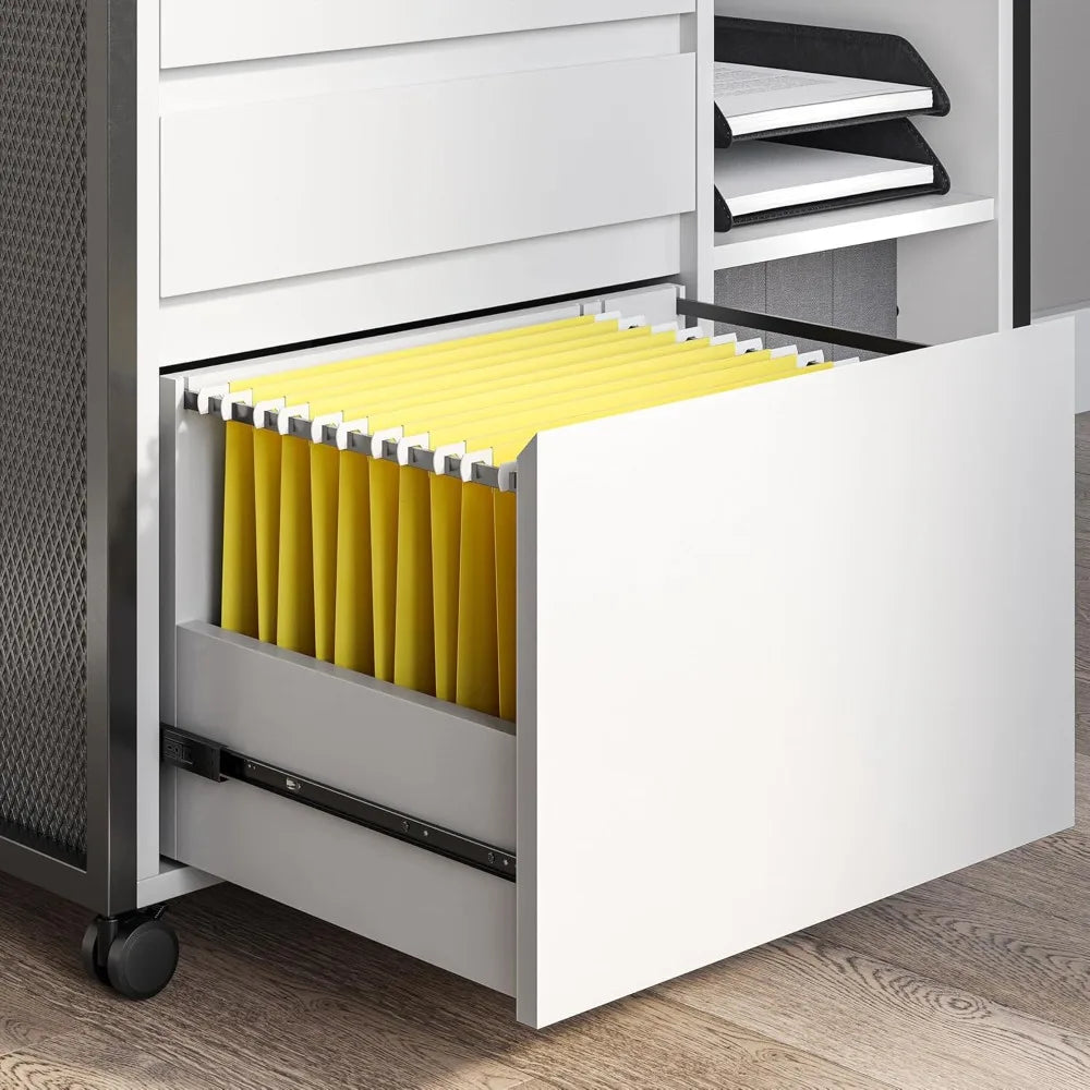 3-Drawer Mobile File Cabinet Desk with Ultra-Fast USB Type A/C Outlet, Rolling Printer Stand with 2-Tier Open Shelves