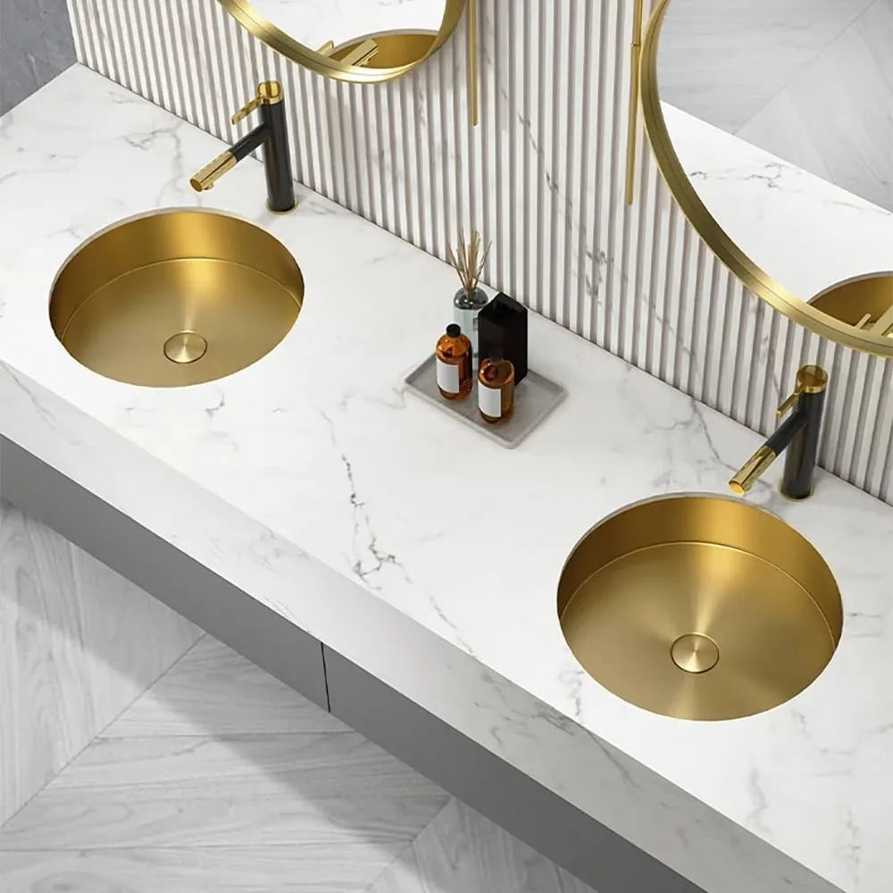 Gold Bathroom Sink Modern Luxury Stainless Steel Round Undermount Bathroom Wash Sink in Brushed Gold
