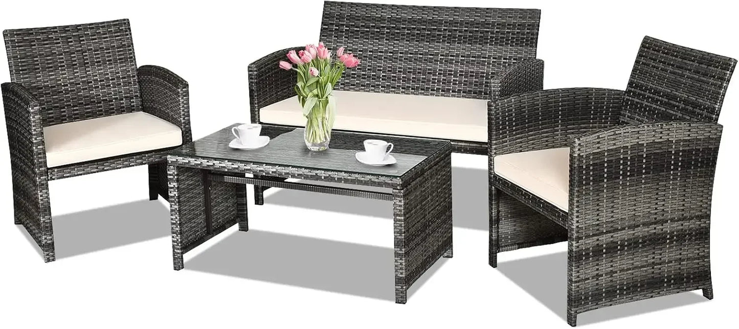 Guangbai 4 Piece Rattan Patio Set With Weatherproof Cushions