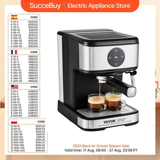 VEVOR Espresso Machine 15 Bar Coffee and Espresso Maker with Milk Frother Steam Wand Professional Semi-Automatic Latte Machine